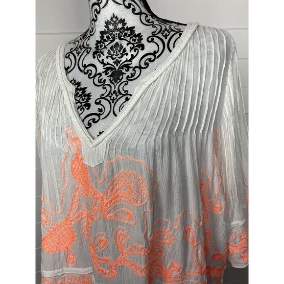 Poupette St. Barth Top Womens One Size Embroidered Viscose Tropical Peach& White - Picture 7 of 13